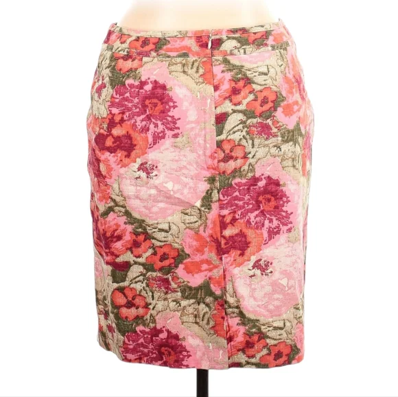Talbots floral tapestry jacquard cottage 100% cotton pencil‎ skirt size 2 - Picture 2 of 8